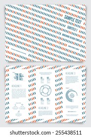 Vector brochure design template. Geometric serial pattern background tri-fold page. 70 Deg. Rotation.