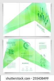 Vector brochure design template. Green abstract triangular background tri-fold page.