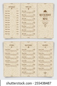 Vector brochure design template. Restaurant food and drink menu tri-fold page.