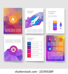 Vector brochure design templates collection. Applications and Infographic Concept. Flyer, Brochure Design Templates set. Modern flat design icons for mobile or smartphone.