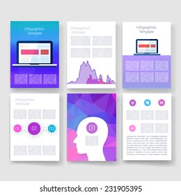 Vector brochure design templates collection. Applications and Infographic Concept. Flyer, Brochure Design Templates set. Modern flat design icons for mobile or smartphone.