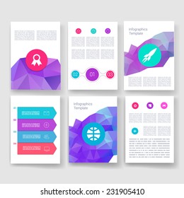 Vector brochure design templates collection. Applications and Infographic Concept. Flyer, Brochure Design Templates set. Modern flat design icons for mobile or smartphone.