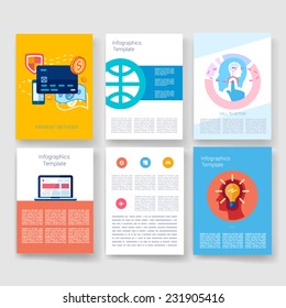 Vector brochure design templates collection. Applications and Infographic Concept. Flyer, Brochure Design Templates set. Modern flat design icons for mobile or smartphone.