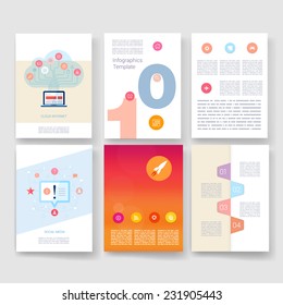 Vector brochure design templates collection. Applications and Infographic Concept. Flyer, Brochure Design Templates set. Modern flat design icons for mobile or smartphone.