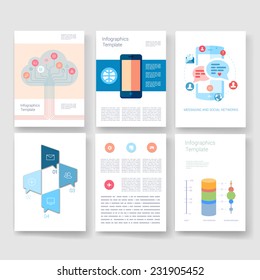 Vector brochure design templates collection. Applications and Infographic Concept. Flyer, Brochure Design Templates set. Modern flat design icons for mobile or smartphone.