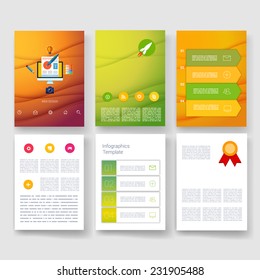 Vector brochure design templates collection. Applications and Infographic Concept. Flyer, Brochure Design Templates set. Modern flat design icons for mobile or smartphone.