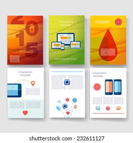 Vector brochure design templates collection. Applications and Infographic Concept. Flyer, Brochure Design Templates set. Modern flat design icons for mobile or smartphone. 