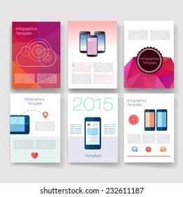 Vector brochure design templates collection. Applications and Infographic Concept. Flyer, Brochure Design Templates set. Modern flat design icons for mobile or smartphone. 