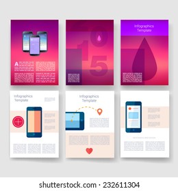 Vector brochure design templates collection. Applications and Infographic Concept. Flyer, Brochure Design Templates set. Modern flat design icons for mobile or smartphone. 