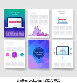 Vector brochure design templates collection. Applications and Infographic Concept. Flyer, Brochure Design Templates set. Modern flat design icons for mobile or smartphone. 