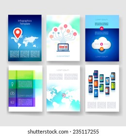 Vector brochure design templates collection. Applications and Infographic Concept. Flyer, Brochure Design Templates set. Modern flat design icons for mobile or smartphone. 