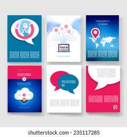Vector brochure design templates collection. Applications and Infographic Concept. Flyer, Brochure Design Templates set. Modern flat design icons for mobile or smartphone. 