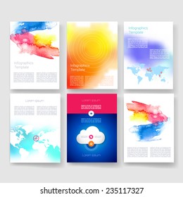 Vector brochure design templates collection. Applications and Infographic Concept. Flyer, Brochure Design Templates set. Modern flat design icons for mobile or smartphone. 