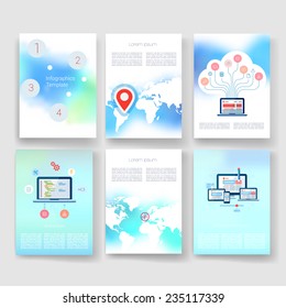 Vector brochure design templates collection. Applications and Infographic Concept. Flyer, Brochure Design Templates set. Modern flat design icons for mobile or smartphone. 