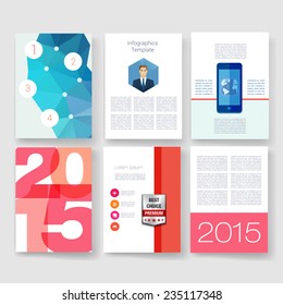 Vector brochure design templates collection. Applications and Infographic Concept. Flyer, Brochure Design Templates set. Modern flat design icons for mobile or smartphone. 