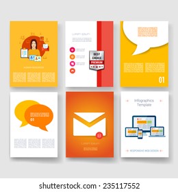 Vector brochure design templates collection. Applications and Infographic Concept. Flyer, Brochure Design Templates set. Modern flat design icons for mobile or smartphone. 