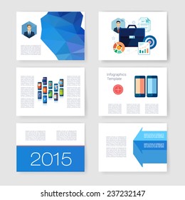 Vector brochure design templates collection. Applications and Infographic Concept. Flyer, Brochure Design Templates set. Modern flat design icons for mobile or smartphone. 