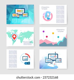 Vector brochure design templates collection. Applications and Infographic Concept. Flyer, Brochure Design Templates set. Modern flat design icons for mobile or smartphone. 