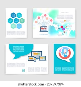 Vector brochure design templates collection. Applications and Infographic Concept. Flyer, Brochure Design Templates set. Modern flat design icons for mobile or smartphone. 
