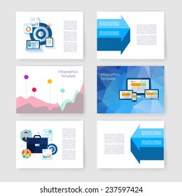 Vector brochure design templates collection. Applications and Infographic Concept. Flyer, Brochure Design Templates set. Modern flat design icons for mobile or smartphone. 