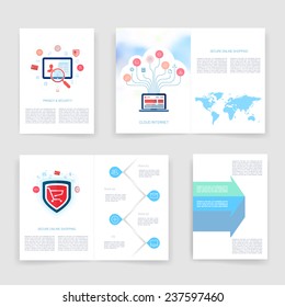 Vector brochure design templates collection. Applications and Infographic Concept. Flyer, Brochure Design Templates set. Modern flat design icons for mobile or smartphone. 