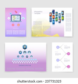 Vector brochure design templates collection. Applications and Infographic Concept. Flyer, Brochure Design Templates set. Modern flat design icons for mobile or smartphone. 