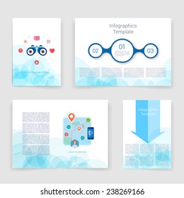 Vector brochure design templates collection. Applications and Infographic Concept. Flyer, Brochure Design Templates set. Modern flat design icons for mobile or smartphone. 