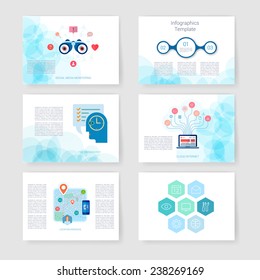 Vector brochure design templates collection. Applications and Infographic Concept. Flyer, Brochure Design Templates set. Modern flat design icons for mobile or smartphone. 