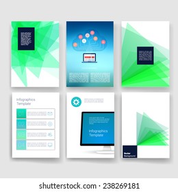 Vector brochure design templates collection. Applications and Infographic Concept. Flyer, Brochure Design Templates set. Modern flat design icons for mobile or smartphone. 