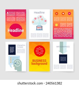 Vector brochure design templates collection. Applications and Infographic Concept. Flyer, Brochure Design Templates set. Modern flat design icons for mobile or smartphone. 