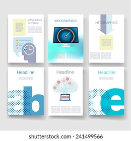Vector brochure design templates collection. Applications and Infographic Concept. Flyer, Brochure Design Templates set. Modern flat design icons for mobile or smartphone. 
