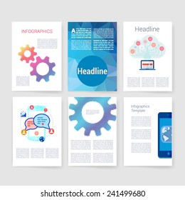 Vector brochure design templates collection. Applications and Infographic Concept. Flyer, Brochure Design Templates set. Modern flat design icons for mobile or smartphone. 