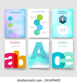 Vector brochure design templates collection. Applications and Infographic Concept. Flyer, Brochure Design Templates set. Modern flat design icons for mobile or smartphone. 