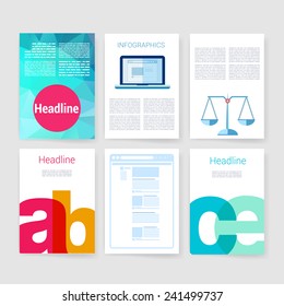 Vector brochure design templates collection. Applications and Infographic Concept. Flyer, Brochure Design Templates set. Modern flat design icons for mobile or smartphone. 