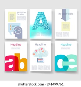 Vector brochure design templates collection. Applications and Infographic Concept. Flyer, Brochure Design Templates set. Modern flat design icons for mobile or smartphone. 