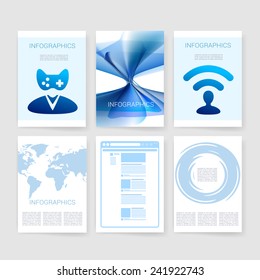 Vector brochure design templates collection. Applications and Infographic Concept. Flyer, Brochure Design Templates set. Modern flat design icons for mobile or smartphone.