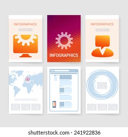 Vector brochure design templates collection. Applications and Infographic Concept. Flyer, Brochure Design Templates set. Modern flat design icons for mobile or smartphone.