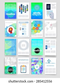 Vector brochure design templates collection. Mobile Technologies, Applications and Infographic Concept. Set of Flyer, Brochure Design Templates.