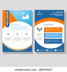 Vector Brochure Flyer blue orange design Layout template size A4 front and back page eps 10
