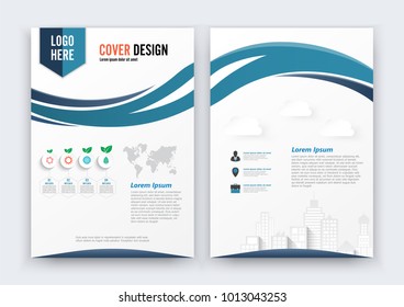 Vector Brochure Flyer Design Layout Template, Size A4, Curve Design, Blue Color Front Page And Back Page, Infographics.