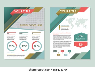 Vector brochure flyer design layout template. Front page and back page. Infographics and dotted world map