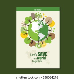 Vector Brochure Flyer design Layout template. Ecology background with elements for magazine, cover, poster design. 