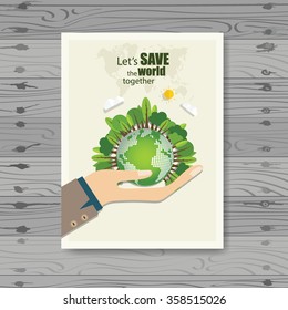 Plantilla de diseño del folleto del folleto del vector. Antecedentes ecológicos con elementos para revista, portada, diseño de afiches.
