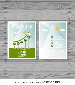 Vector Brochure Flyer design Layout template. Ecology background with elements for magazine, cover, poster design.