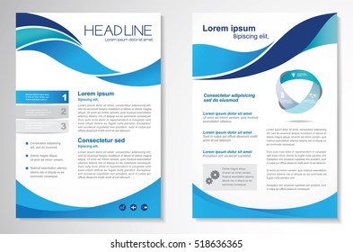 Vector Brochure Flyer Design Layout Template, Size A4, Curve Design, Blue Color Front Page And Back Page, Infographics.Easy To Use And Edit.