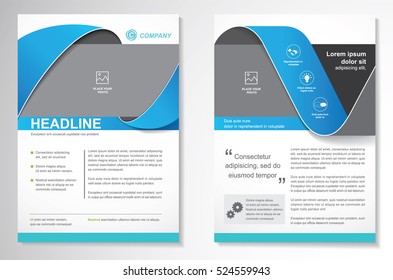Vector Brochure Flyer design Layout template, size A4, Curve design, Blue color front page and back page, infographics.Easy to use and edit.