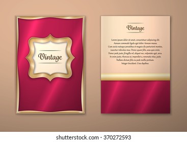 Vector Brochure Flyer royal design Layout template, size A5. Gold frame. Front page and back page. Easy to use and edit.