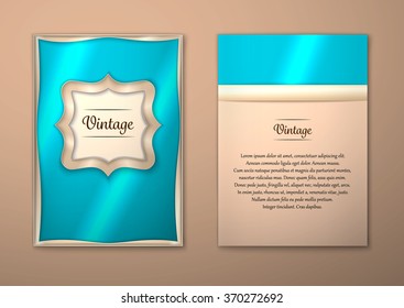 Vector Brochure Flyer royal design Layout template, size A5. Gold frame. Front page and back page. Easy to use and edit.