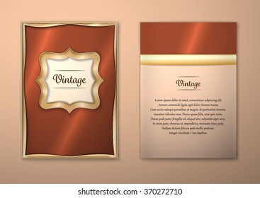 Vector Brochure Flyer royal design Layout template, size A5. Gold frame. Front page and back page. Easy to use and edit.
