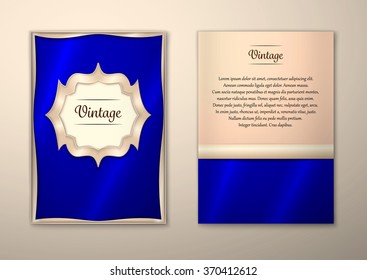 Vector Brochure Flyer royal design Layout template, size A5. Gold frame. Front page and back page. Easy to use and edit.